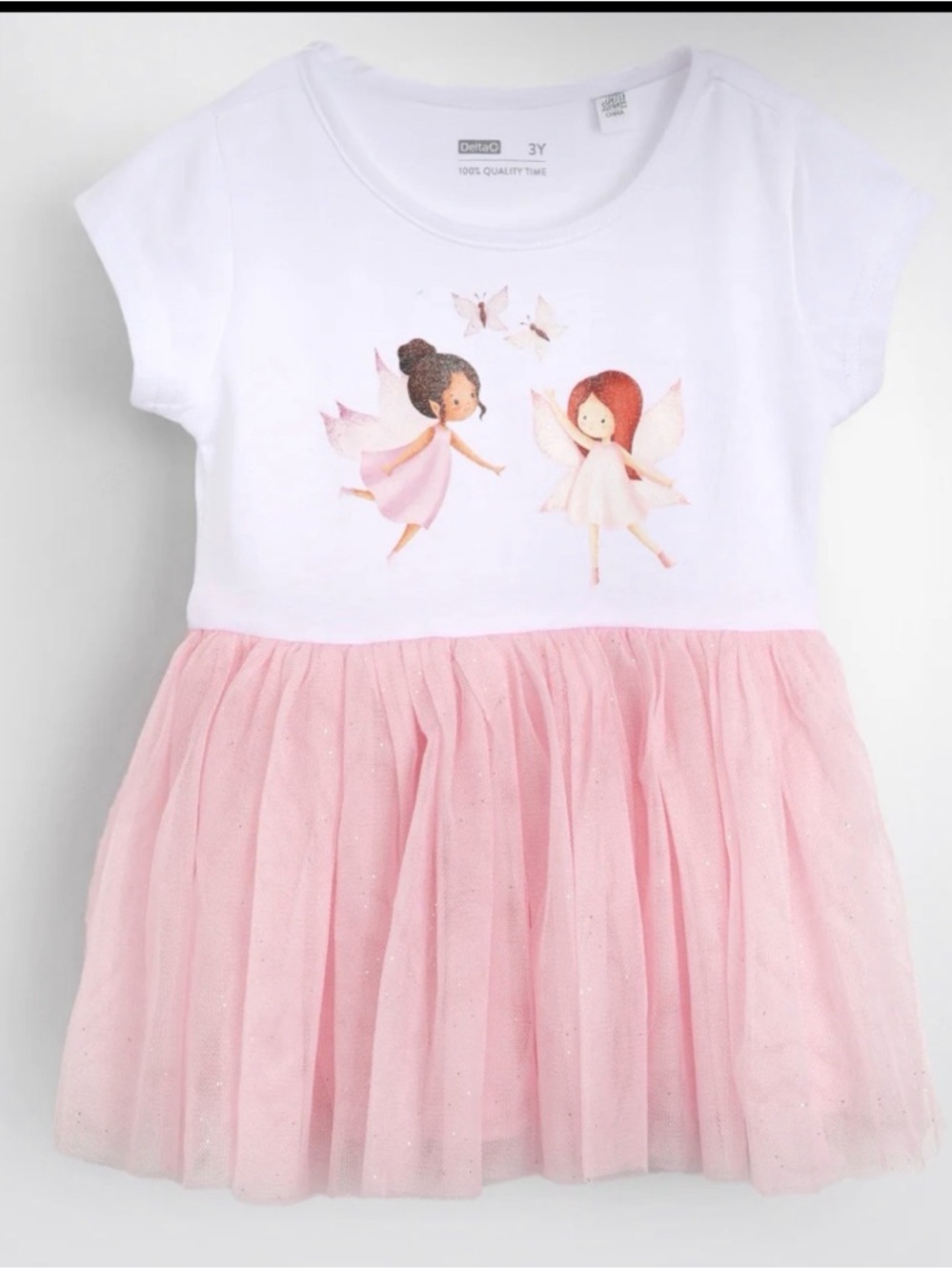 Toddler girl dress 2T Fairy Tulle Dress Tee in White and Pink